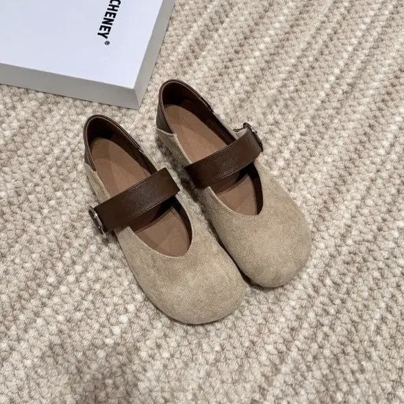 Round head buckle year word daily Mary Jane shoes single shoes fashion casual comfortable soft leather lightweight
