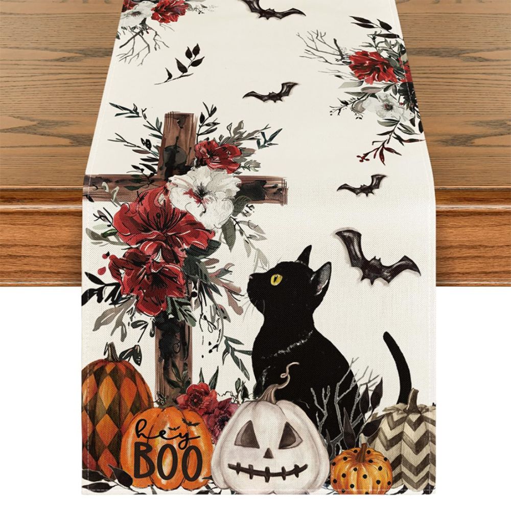 

Льняная дорожка для стола на Хэллоуин Gost Pattern Home Party Decor Trended Table Decoration 33x90cm-Cross