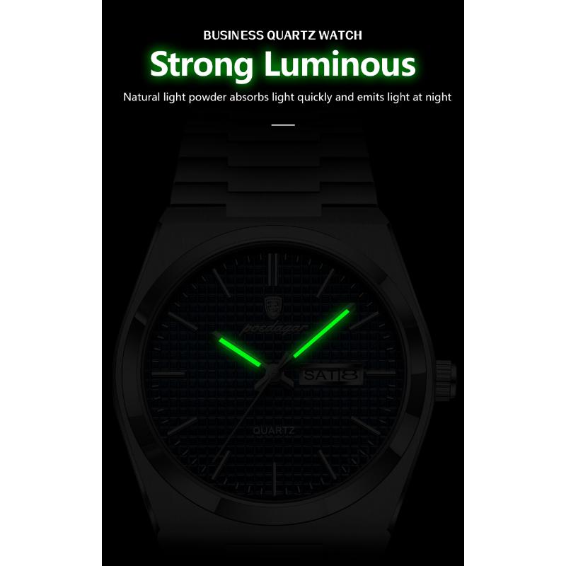 POEDAGAR Top Luxury Man Watch Waterproof Stainless Steel Men Wristwatch Luminous Date Week Fashion Business Quartz Men's Watches