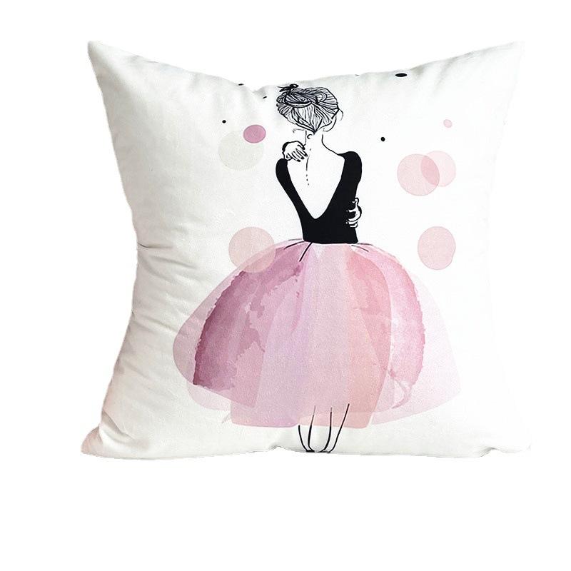 Nordic Ins Style Pink Girl Sofa Pillow Cushion Printed Bedside Car Office Cushion