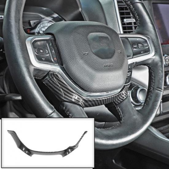 For 1500 Dodge Ram 18+ Carbon Fiber Steering Wheel Frame Trim Cover Accessories