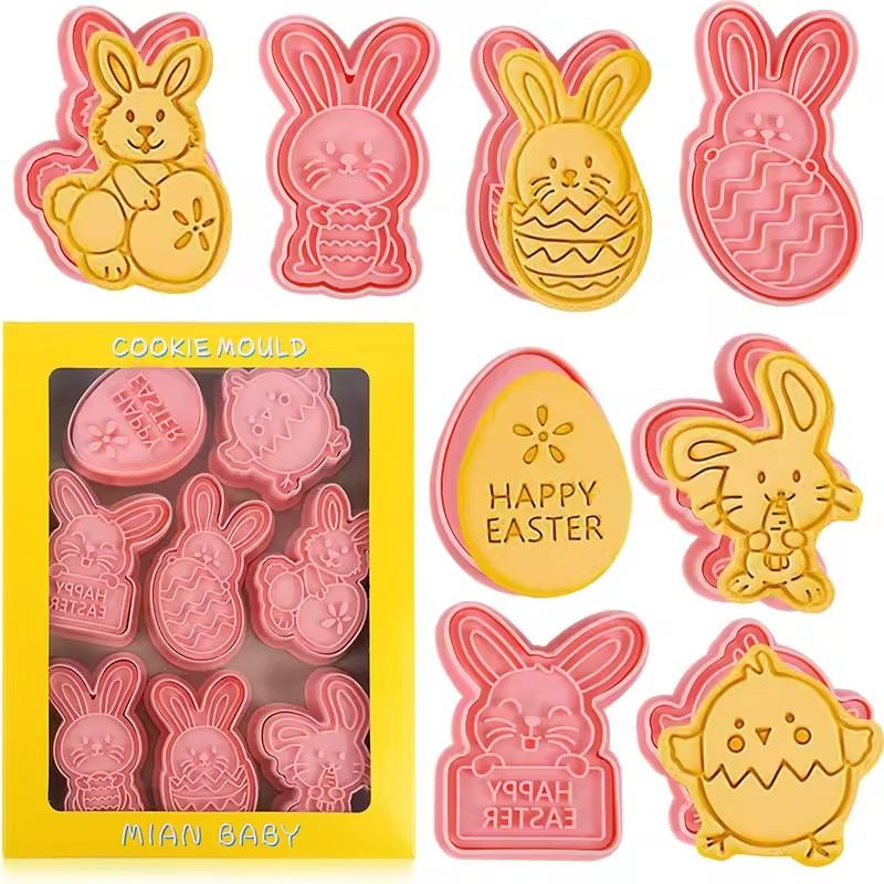 8/16pcs Easter Cookie Cutter Mold Set Easter Eggs Rabbit Biscuit Fondant Mould For Easter Party Cake Decoration DIY Baking Tools