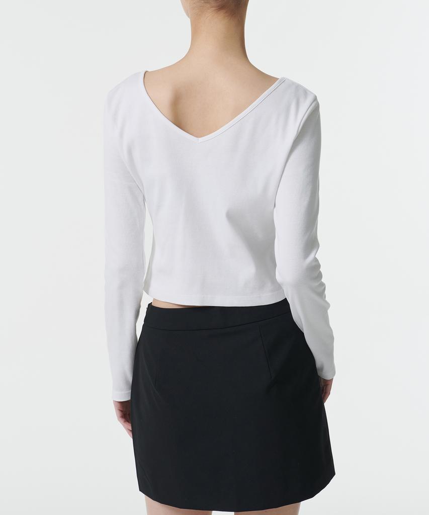 MUSINSA STANDARD WOMAN Women'S Slim Crop Reversible Neck Long Sleeve T-Shirt [White]