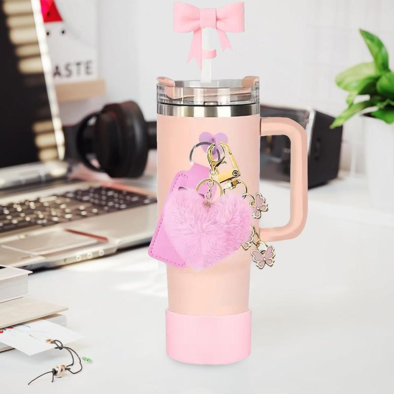 Bows Accessories For Stanley Cup 40&30Oz Tumbler With Handle,Including Bow Straw Topper,Chapstick Holder, Boot, Keychain Charms