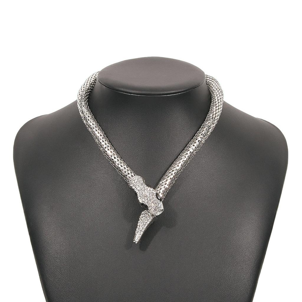 Snake Shape Necklace & Bracelet Set with Rhinestone Inlay