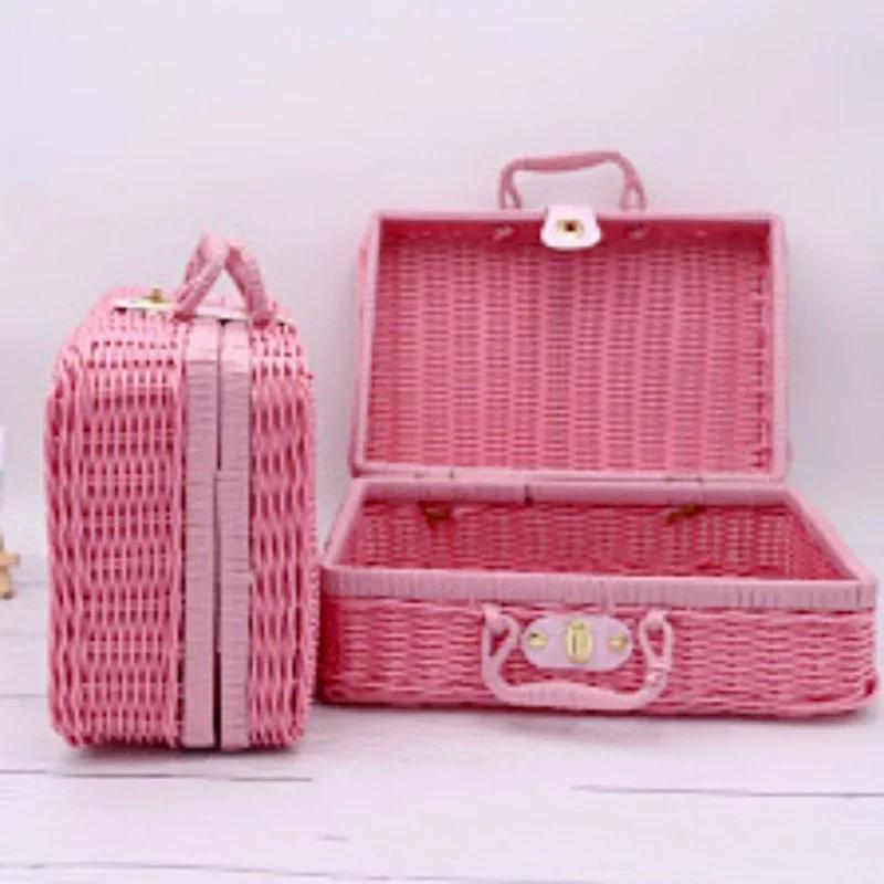Hand-woven Rattan Wicker Basket Fruit Tea Snack Bread Baskets Cosmetics Rectangular Storage Box Household Kitchen Supplies