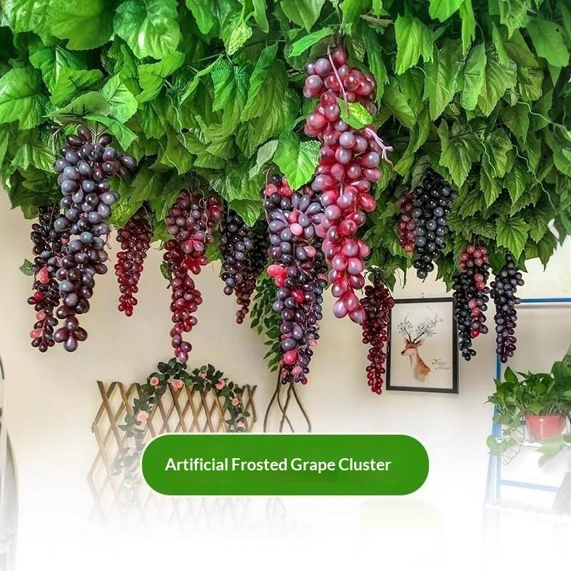 1Pcs Realistic Plastic Artificial Grapes Bunches Simulation Fake Fruit with Leaves for Vintage Home Decor Party Table Display