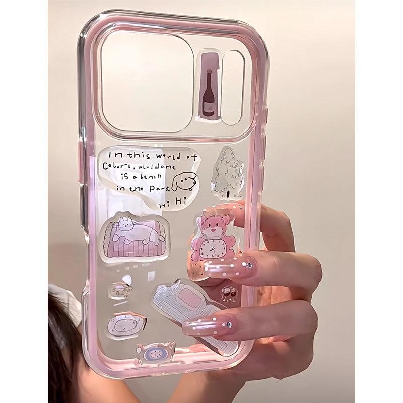 Creative DIY Epoxy Pink Bear Sticker for Apple 17Promax Mobile Phone Case IP16Pro 2-in-1 Colorful 15