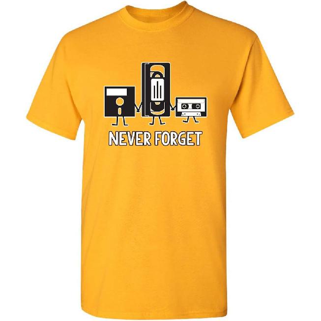 Never Forget Shirt Retro Floppy Disk VHS Cassette Funny Graphic Unisex Tee