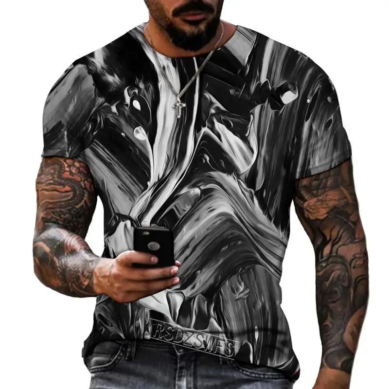 3D Printing Digital Abstract Style Black White Landscape Painting Abstract Art T-Shirts Men’s