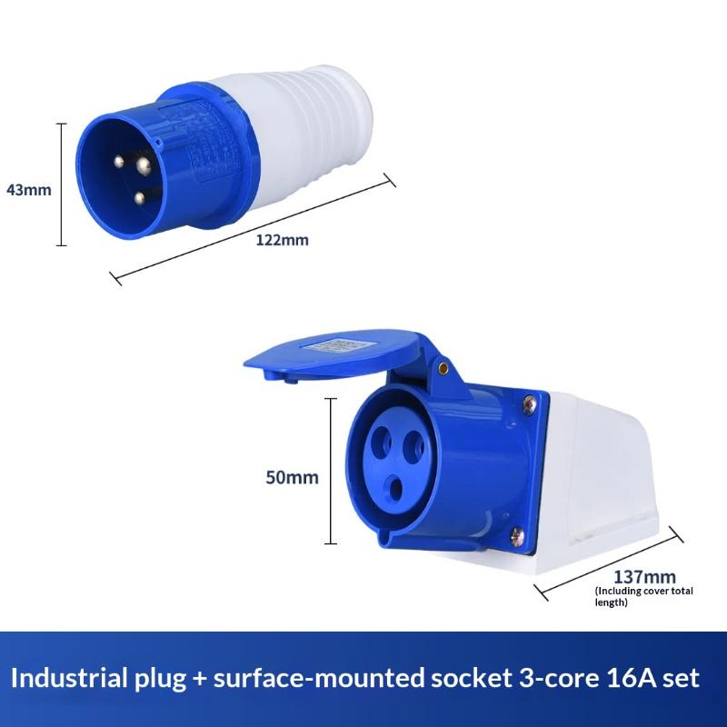 Easy Install 220V 16A 3 Pin Industrial Waterproof Plug Socket Durable Power Connector for Caravan Trailer Motorhome