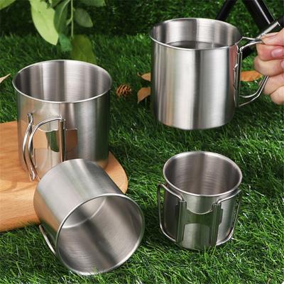 Stainless Steel Outdoor Camping Cup Portable Foldable Handle Beer Cups Coffee Water Mugs Picnic Travel Drinkware Tumbler