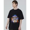 Crewneck T-Shirt Black Cat with Sunglasses and Gold Chain Print for Casual Wear