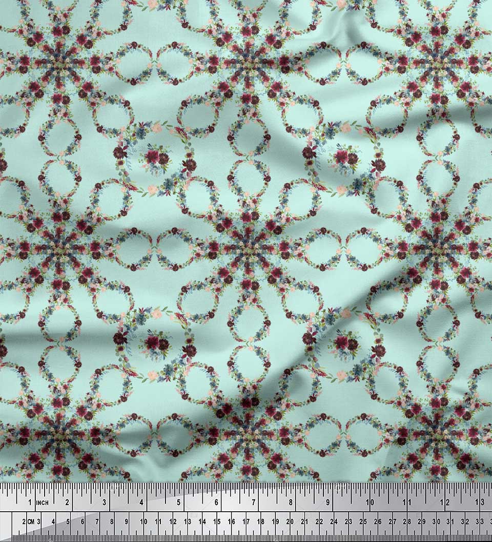 

Тканина для рукоділля Soimoi Blue Poly Crepe Floral Wheath Geometric Printing Тканина для рукоділля на метри 42 дюйми 42 Inch Wide - Poly Crepe зелений