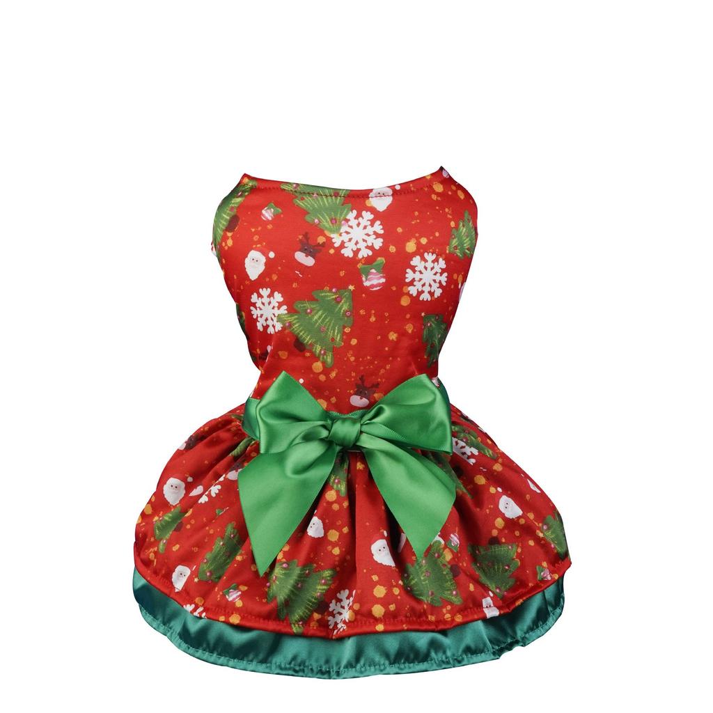 Pet clothes christmas tree dress christmas snowflake festival santa elk dress sub double red and green