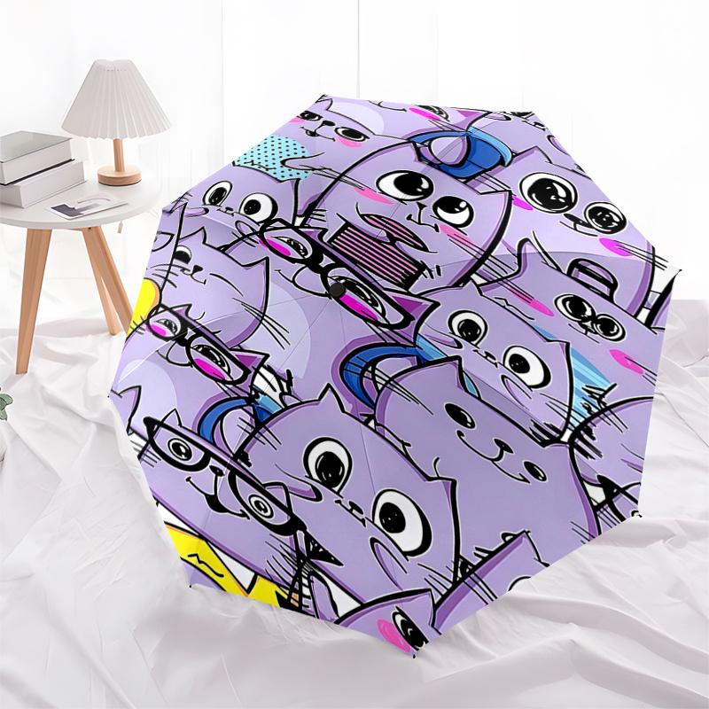 

Kawaii Cat Pattern Automatic Opening/Closing Umbrella - Portable 3-Fold Design with 8-Bone Iron Frame, Perfect for Outdoor Use, Festive Gift