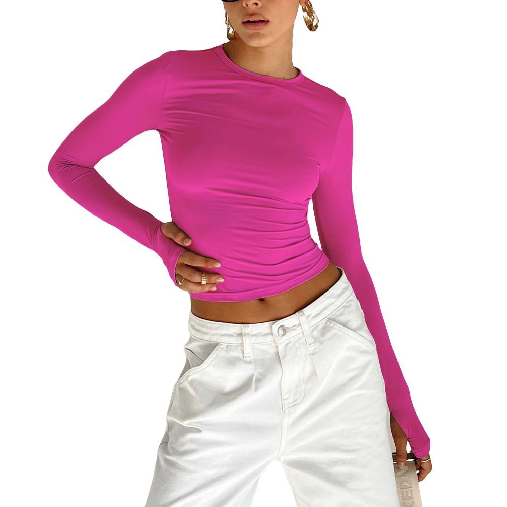 O Neck Long Sleeve Shirt Women Basic Solid TShirt Casual Tank Tops Fashion Crop Top Ladies Tee Sexy Y2k Streetwear
