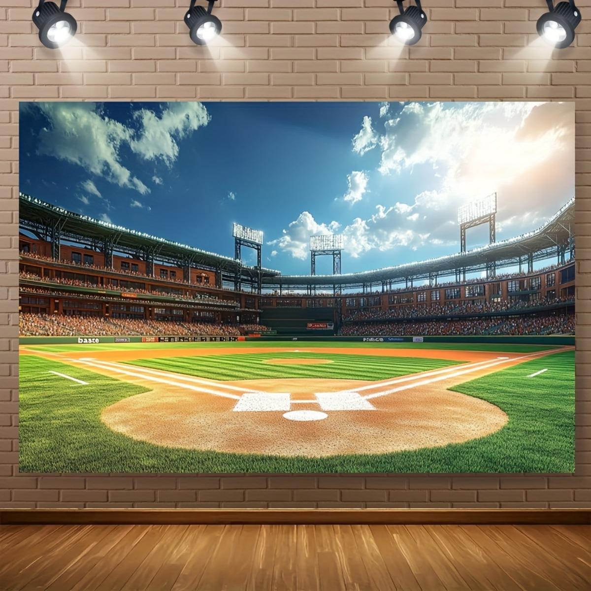 A baseball scene background - Colorful polyester wall decoration, vividly presenting the design of the stadium (as the picture,100x150cm)