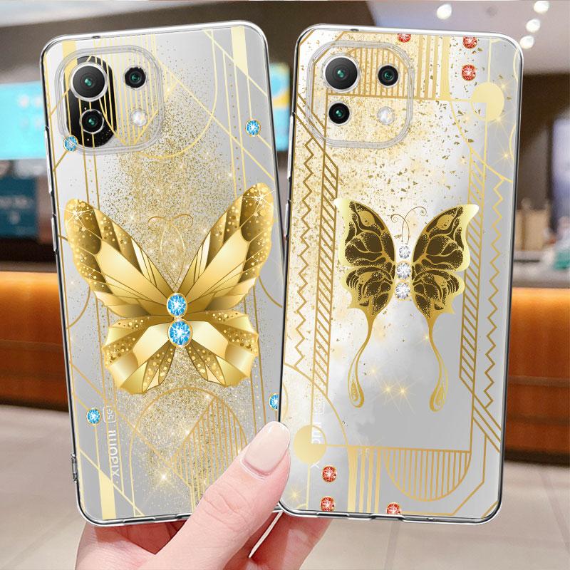 Gold Butterfly Flower Floral Clear Case For Xiaomi Poco X3 Nfc X3pro M3 F1 F3 For Mi 11 12 13 11x 12x Pro 11 10 Lite 11t 10t