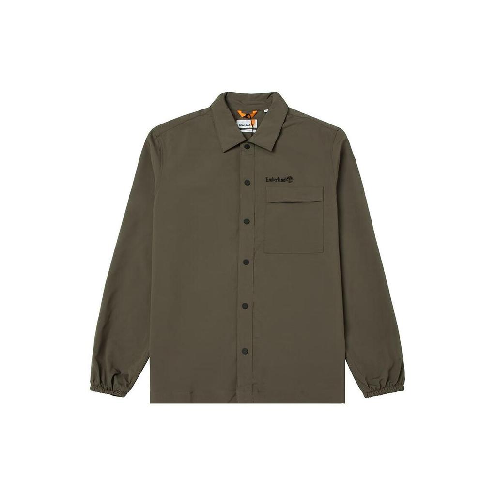Timberland Solid Logo Design Point Collar Outdoor Casual Loose Long Sleeve Shirt Men shirts Green A2JJR-A58