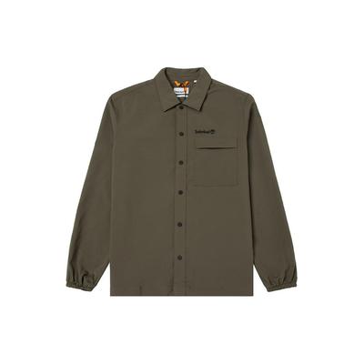 Solid Logo Design Point Collar Outdoor Casual Loose Long Sleeve Shirt Men Shirts Green A2JJR-A58