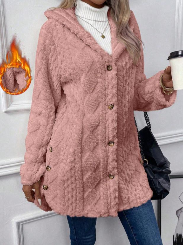 2024 Autumn/Winter Hooded Solid Color Long Sleeve Cardigan Jacket