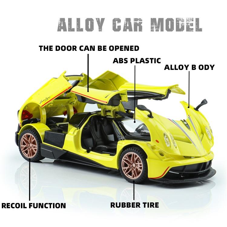 Pagani Huayra Dinastia Supercar Simulation Druckguss- und Spielzeugfahrzeuge Geräusche und Licht Rückziehauto 1:32 Legierungskollektionsmodell