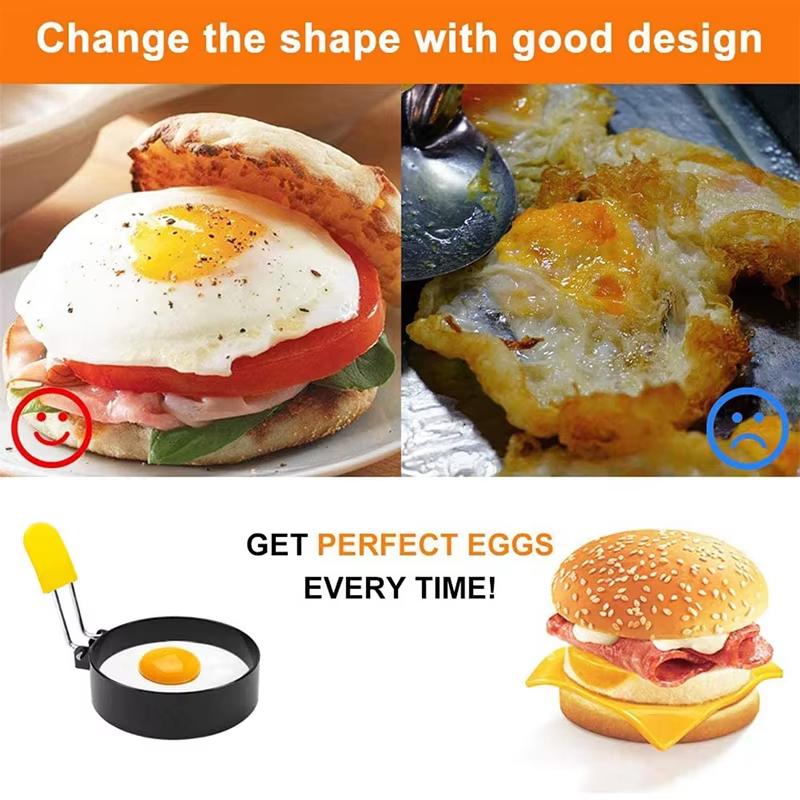 Round Egg Rings Set Stainless Steel Egg Shaper Mold with Silicone Anti-scald Handle Nonstick Egg Cooker Ring for Frying Eggs
