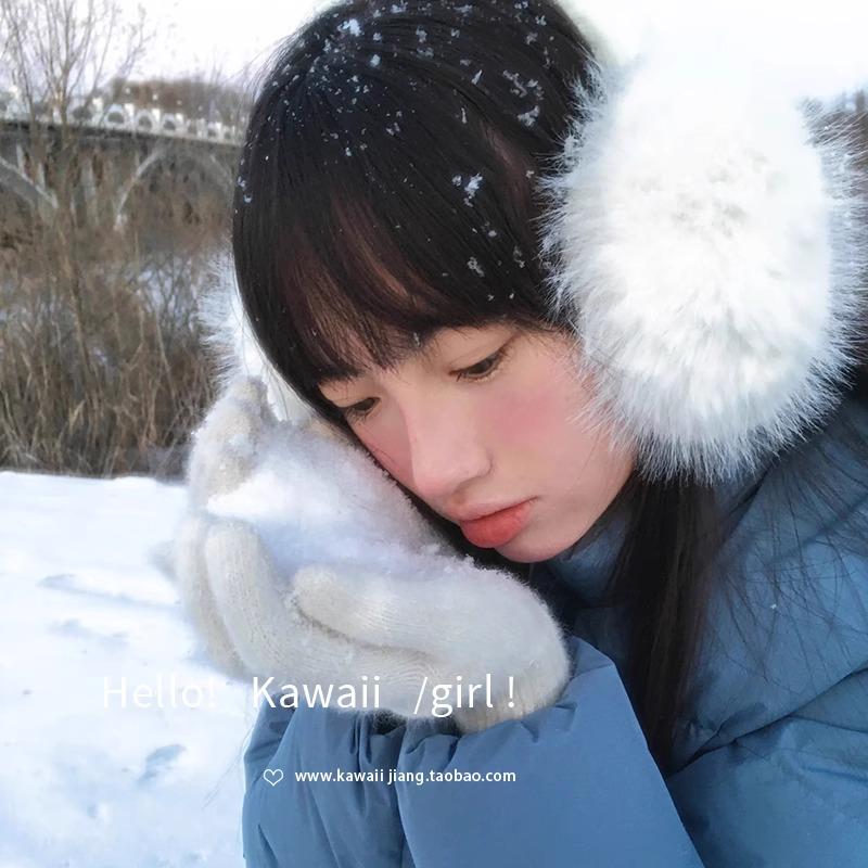 

Милые белые зимние плюшевые наушники для женщин и студентов - теплые шапки-ушанки для верховой езды Diameter 12.5CM белый