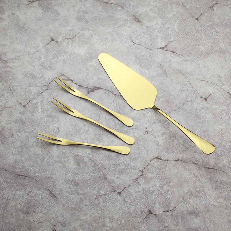 Stainless Steel Pizza Shovel & Golden Cake/Dessert Fork Set with Logo