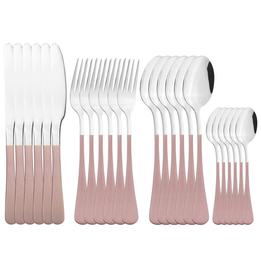 6Set/24Pcs White Gold Dinnerware Cutlery Set Stainless Steel Silverware Knives Forks Coffee Spoon Flatware Kitchen Tableware Set