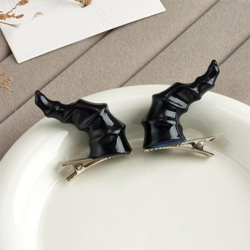 2PCS Goth Devil Horn Shape Hair Clip Halloween Party Hairpin for Woman Girls Taking Photo Braids Role Play Hairpin