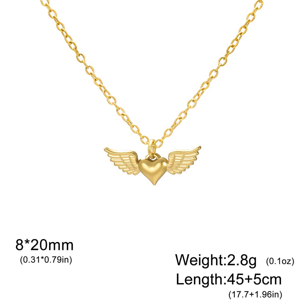 EUEAVAN Angel Wings Heart Necklace Woman Girl Stainless Steel Fashion Love Bracelet Lover Anniversary Wedding Jewelry Gift