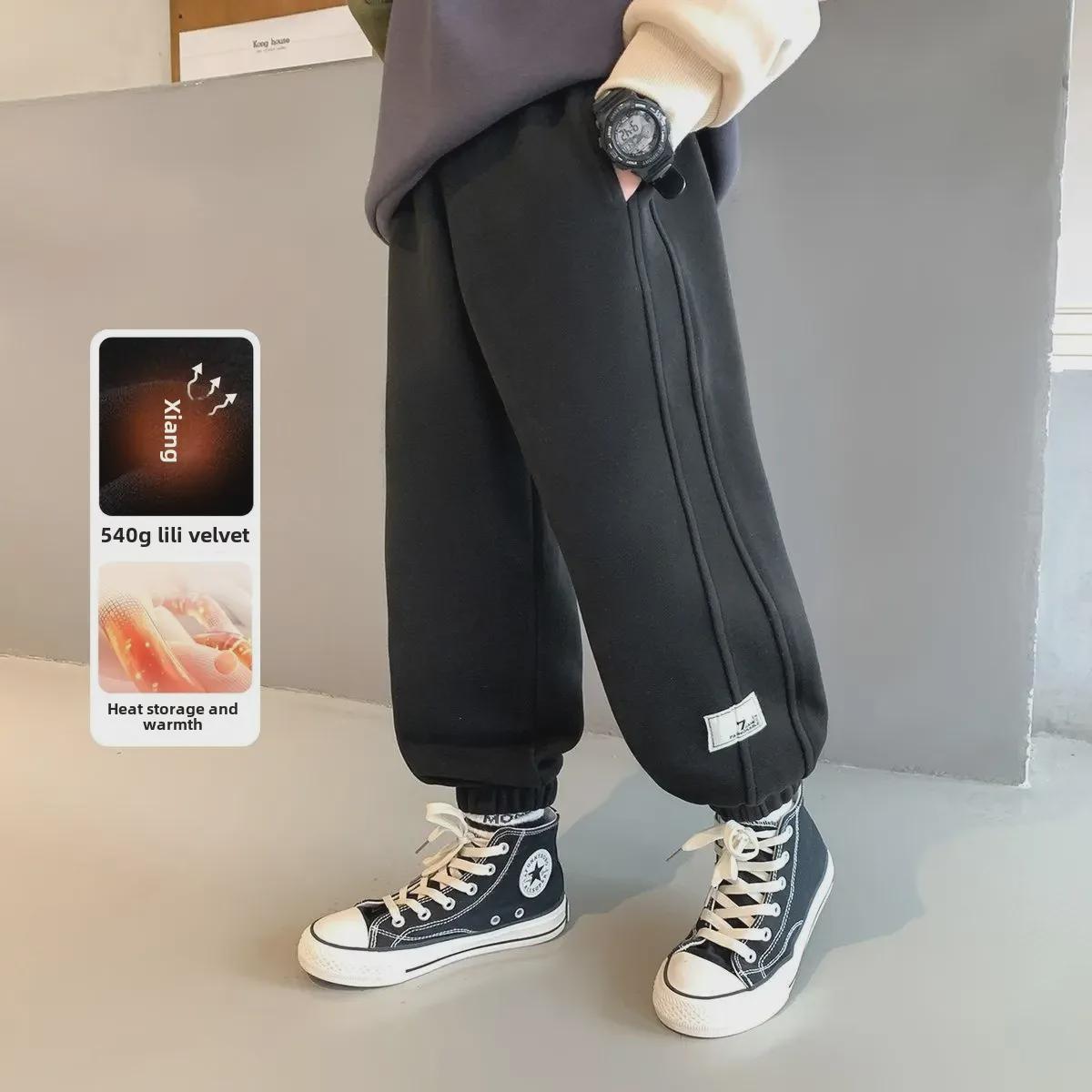 

Спортивні вельветові штани Zuoxi для хлопчиків до щиколотки - Потовщені, теплі штани на осінь/зиму 2024 120cm