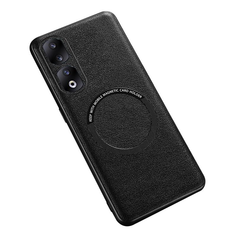 

For Honor 90 Pro PU Leather Coated TPU Case Magnetic Phone Cover Compatible with MagSafe Black