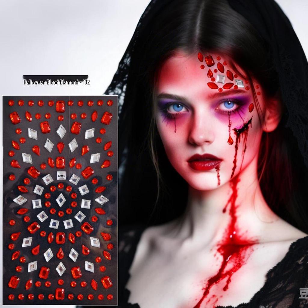 Spider Witch Rhinestone Scar Makeup In Red & Black Glitter for Halloween