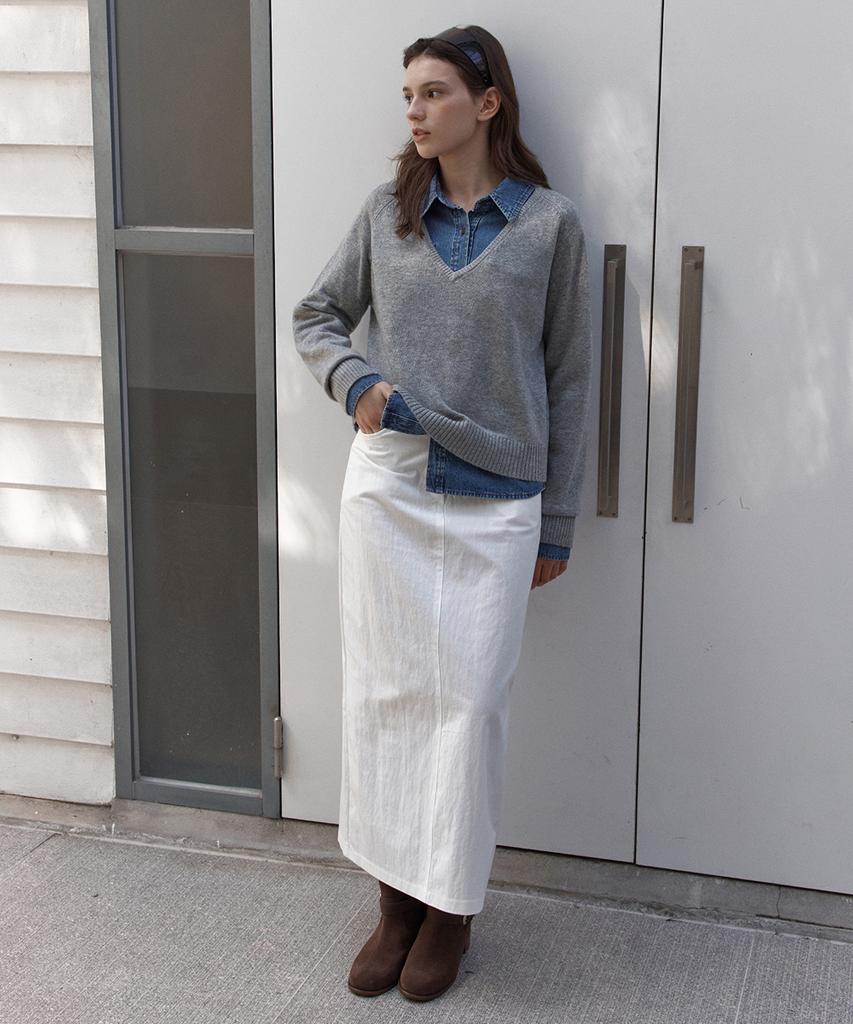 WEDNESDAYOASISFORWOMEN Nive Lambswool Deep V-Neck Knit_Gray(Wcb6Kn75)