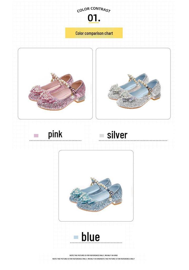 Girls' Pink Rhinestone High Heels - Elsa Princess Fashion Show Shoes, Spring/Autumn Style