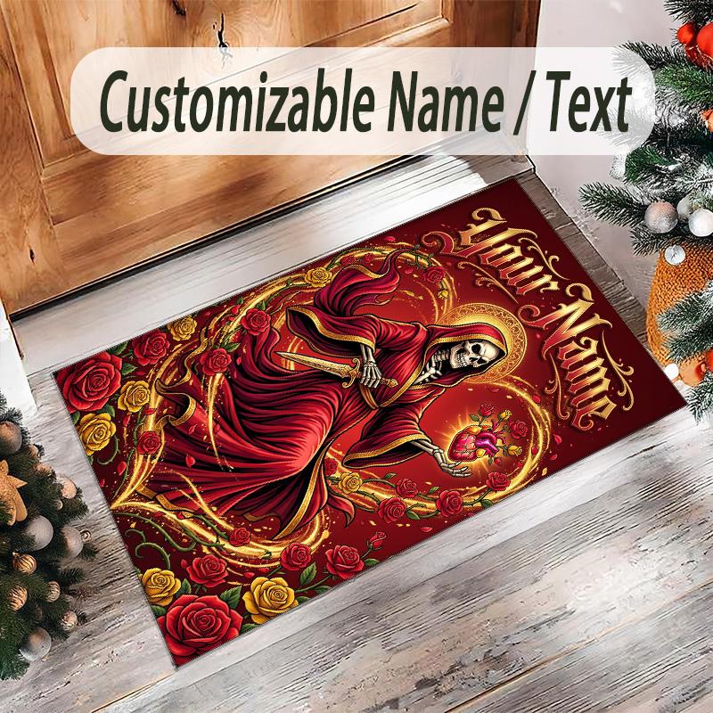 Valentine Love Theme Crystal Velvet Rug Personalized Custom Name Text Soft Floor Mat Home Decor