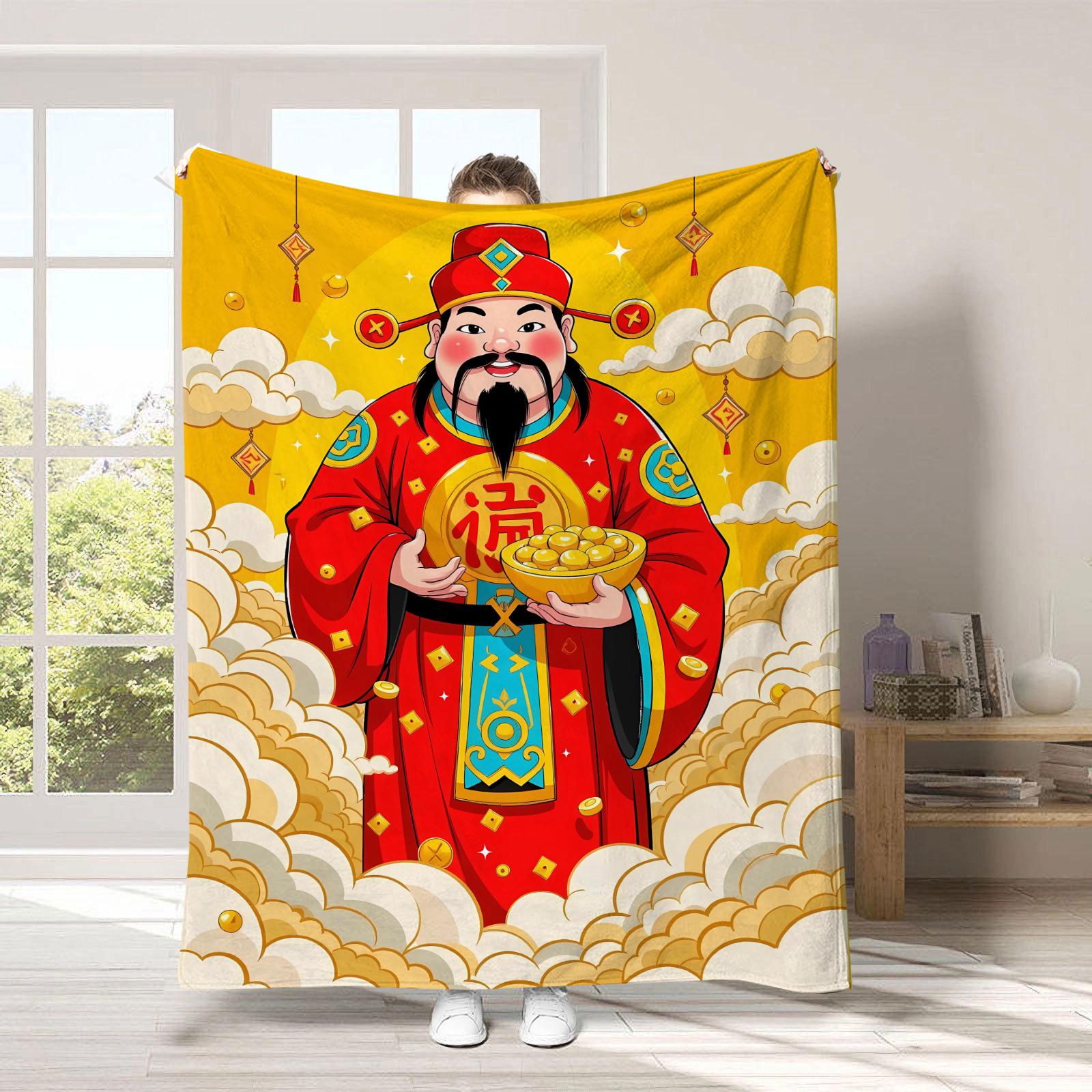 

God of Wealth Theme digitalprinted polyester Bedroom velvet flannel soft sofa cover blanket Fleece soft sofa cover blankets 75x100cm