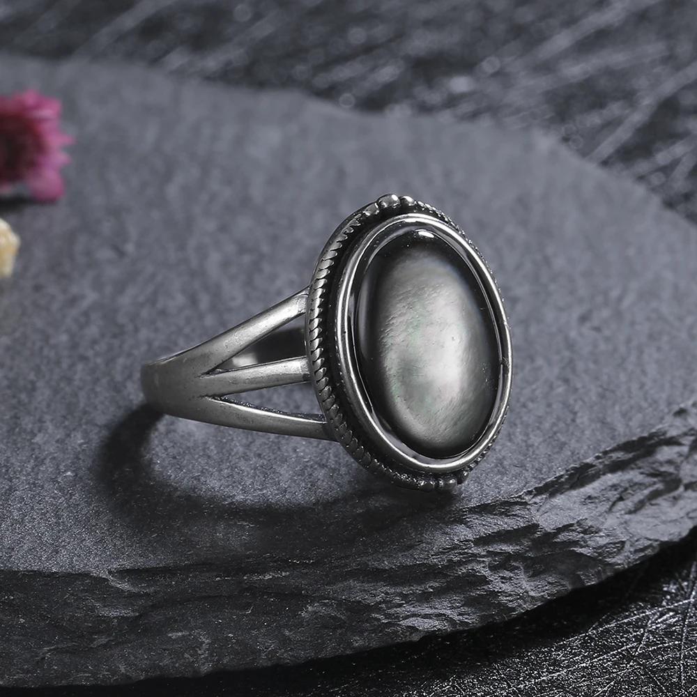 Vintage Oval Blue Sandstone Ring for Women, Antique CopperTone Created Boho Retro Promise Ring for Daily Jewelry Gift