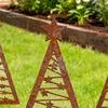 Durable Metal Yard Decor 3Pcs Rustic Christmas Tree Stake, Weathered Iron Art Xmas Heavy Duty Stake Design Decorative Garden Sign for Pathway