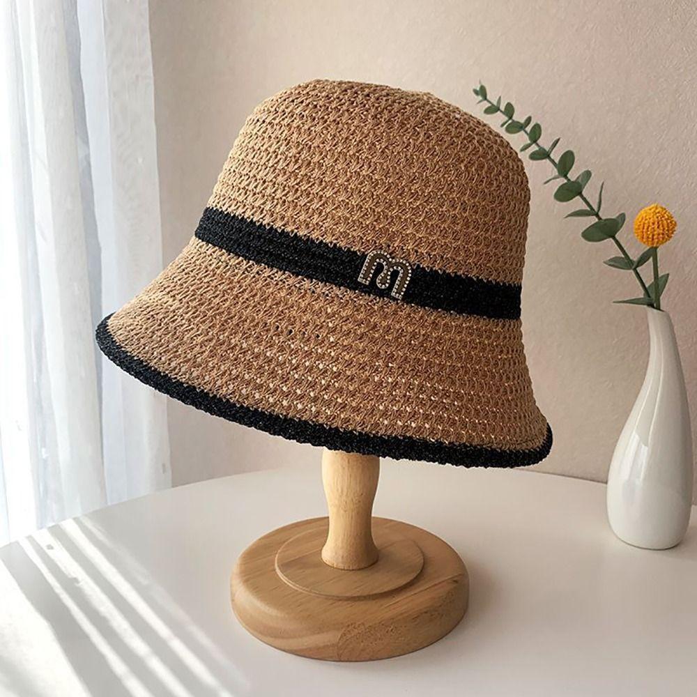 Breathable Bucket Hat Letter Decor Beach Cap Wide Brim Fisherman's Hat  Women Girls