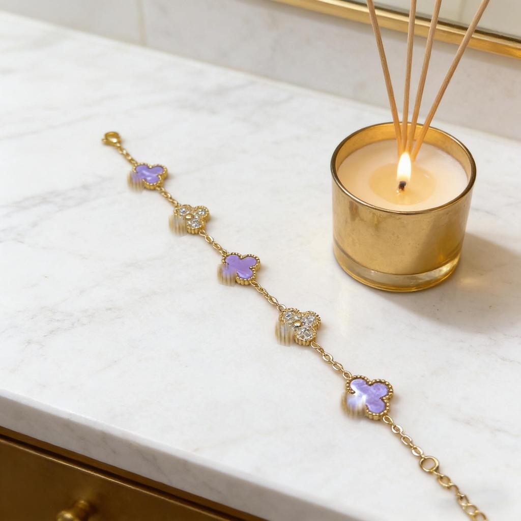 Stainless Steel Four-Leaf Clover Bracelet - Electroplated 18K, New Style Flower Language Series