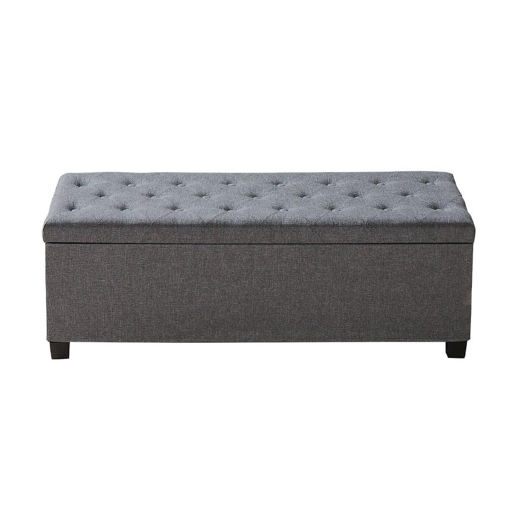 Storage Ottoman Bench, Button-Tufted End of Bed Bench with Side Bags, Flip-up Upholstered Storage Chest with Metal Frame, Linen Bed Ottoman for Living