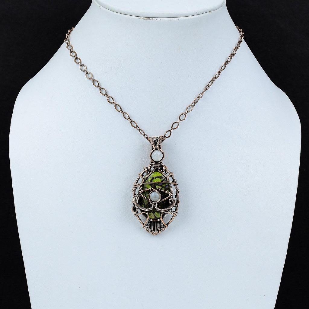 Evil Eye Copper Stichtite Pendant Copper Wire Wrapped Pendant Rainbow Moonstone Jewelry Handmade Gemstone Pendant Copper Jewelry For Gift