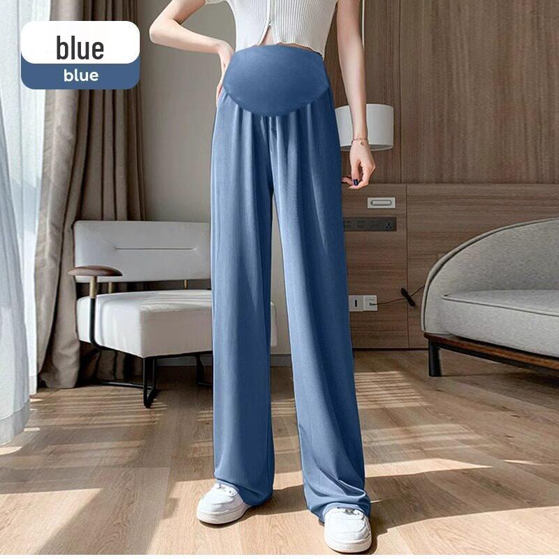 Maternity Wide-Leg Ice Silk Pants - Summer, High Waist, Tummy Support, Plus Size, Comfortable Fit