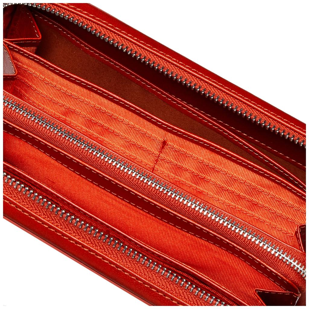 Zonar RENZINA Large Zipper Long Wallet, Italian Leather, 24 Card Slots, with Presentation Box, Orange