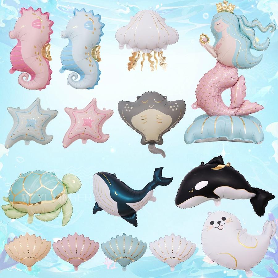 Cartoon Seahorse Shark Balloon Jellyfish Starfish Foil Balloon Ocean Theme Birthday Party Decoration Baby Shower Supplies