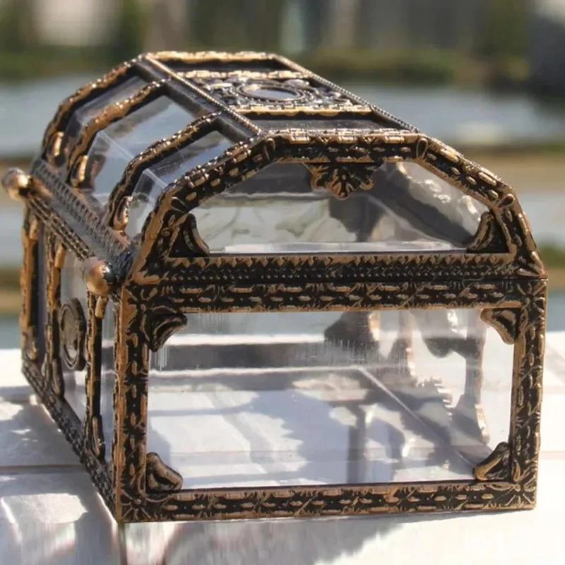 1PC Plastic Transparent Pirate Treasure Box Crystal Gem Jewelry Box Storage Organizer Chest Treasure for Jewelry Gem Trinket Box
